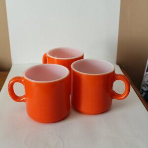 Lot of 3 Vintage Milk Glass Orange Mug 1950's to 1960's